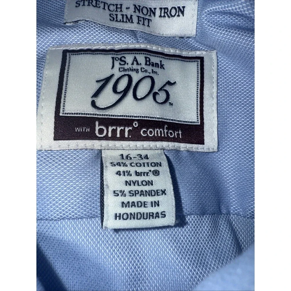 Men’s Jos. A. Bank Dress Shirt 16 34 Stretch Non Iron Slim Fit Blue Men’s 16/34